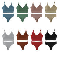 Women 2 pieces solid color fitness sports bra underwear top gym yoga athletic tight workout soft brassiere padded - details 1