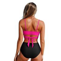 Conjunto de bikini de cintura alta para mujer, traje de baño de dos piezas, ropa de playa floral, traje de baño con cuello en V - details 3
