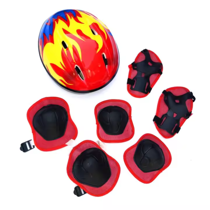 7 unids/set equipo de protección para niños con casco rodilleras ajustables coderas muñequeras para patines - 1
