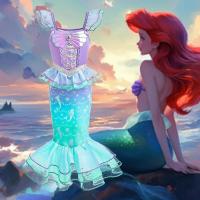 AmyStylish Niñas Princesa Sirena Ariel Cosplay Halloween Fiesta de Cumpleaños Verano Playa Vacaciones Vestido - details 1