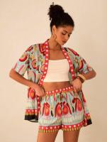 Conjunto de Verano para Mujer 2025 Blusa Estampada y Shorts Ajustados Moda Europea - details 6