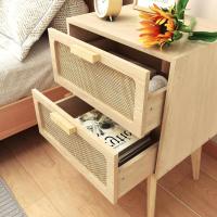 Cajonera, Gabinete de Noche, Mesitas de Noche, mesitas auxiliares, con 2 cajones Decorados de ratán, a Mano, Mesa Auxiliar, para Dormitorio, Salón, Natural DECTG59Y - details 5
