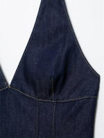 OUWU- Vestido vaquero con cuello halter para mujer 2025, cuello en V profundo, cintura ajustada, dobladillo acampanado para un estilo moderno y elegante. - details 8