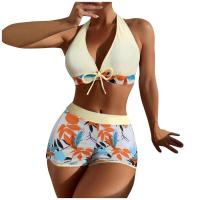 Bikini abierto con estampado de hojas retro en talla grande, conjunto de traje de baño de dos piezas con correas estables para mujer - details 10