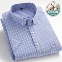 Camisa clásica de manga corta para hombre, camisa 100% algodón Oxford, informal, suave, a cuadros, a rayas, de negocios, ajustada, talla grande 7XL, 6XL - details 6