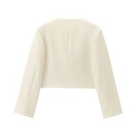 Chaqueta Cropped de Botón Dorado Manga Larga Cuello Largo Ropa Exterior para Mujeres Moda Chic - details 3