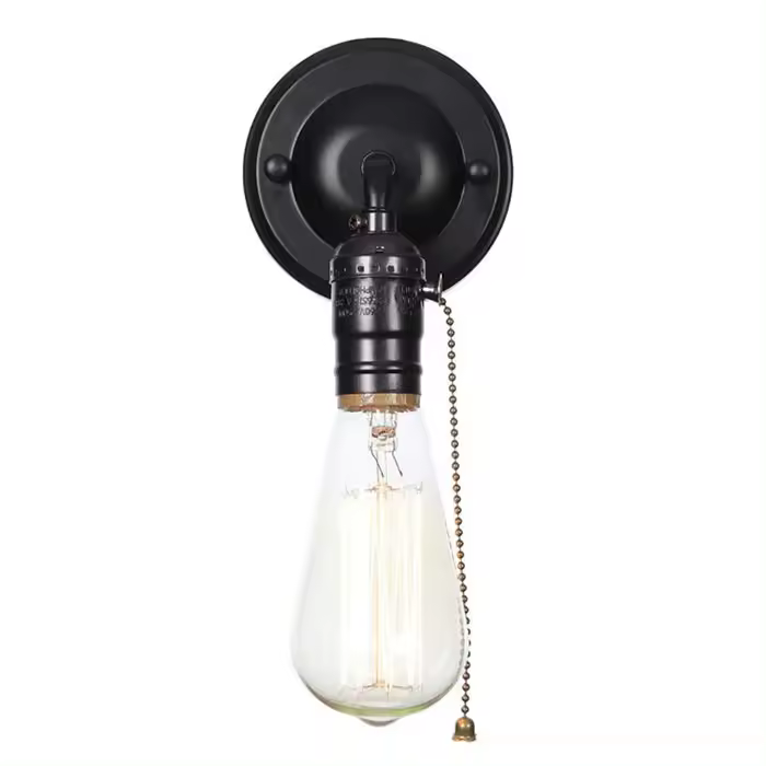 Lámparas de pared Vintage de un solo cabezal, lámpara de mesita de noche, luces de pared para el hogar minimalistas industriales, interruptor de tracción cromado negro, candelabros - 1