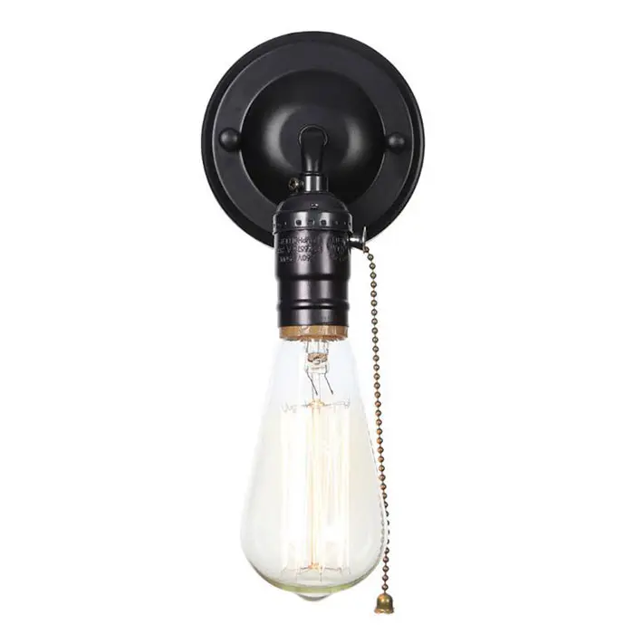 Lámparas de pared Vintage de un solo cabezal, lámpara de mesita de noche, luces de pared para el hogar minimalistas industriales, interruptor de tracción cromado negro, candelabros - 1