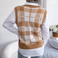 Suéter sin mangas de punto para mujer, chaleco a cuadros, nuevo estilo bonito, otoño e invierno, 2023 - details 12