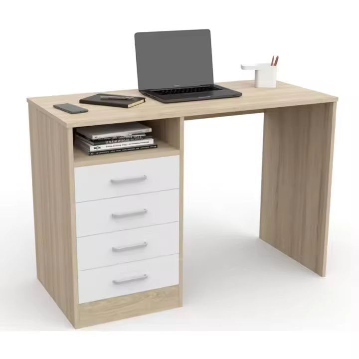 4 Cajones, Mesa de Oficina, Despacho Ordenador, (Roble cajones Blancos) - 1