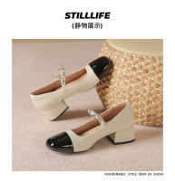 Zapatos de tacón medio para mujer, cómodos, de 3cm, bloque de color blanco y negro, zapatos Mary Jane con punta cuadrada - details 16