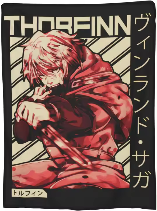 Manta de franela de Anime Vinland, manta de Saga de Anime, manta de lana ligera, manta de tiro suave y cálida, colcha cálida para sofá cama y Camping, negro - 1