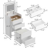 Juego de tocador con espejo rectangular, tocador de maquillaje con 5 cajones, estantes, tocador y taburete acolchado (B blanco/espejo iluminado) - details 27