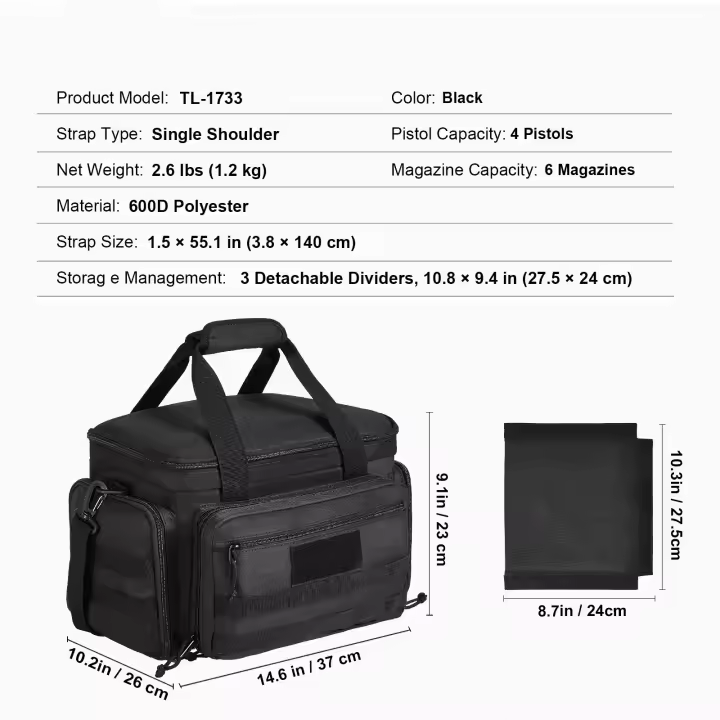SucceBuy Range Bag para pistolas - Almacenamiento táctico de armas con bolsas y cargadores extraíbles, para caza al aire libre - 1