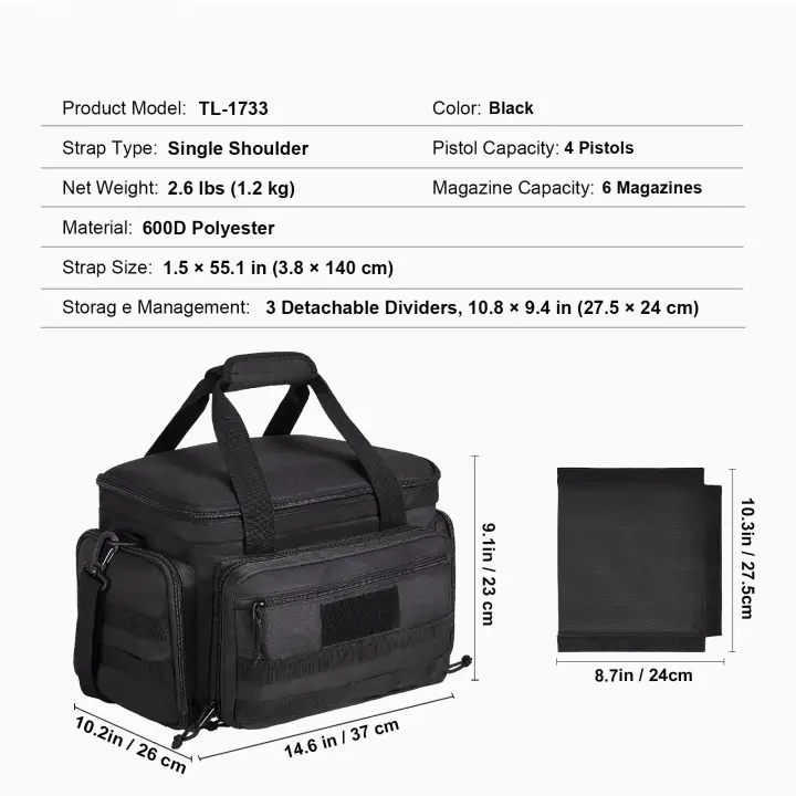 SucceBuy Range Bag para pistolas - Almacenamiento táctico de armas con bolsas y cargadores extraíbles, para caza al aire libre - 1