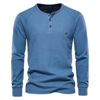 Camiseta AIOPESON Waffle Henley para hombre, camisetas básicas transpirables de manga larga para hombre, camisetas nuevas de otoño de Color sólido para hombre - details 2