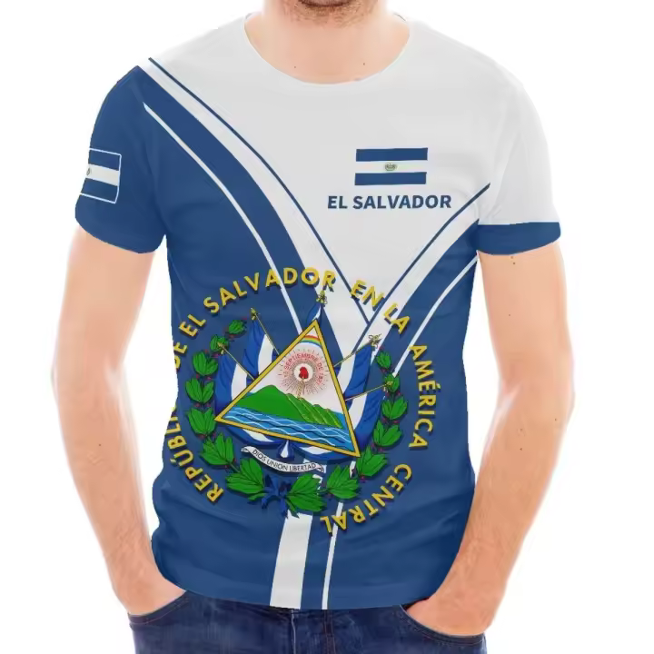 Camiseta con cuello redondo para hombre, diseño de bandera de El Salvador impreso a pedido, ropa deportiva duradera y de alta calidad - 1