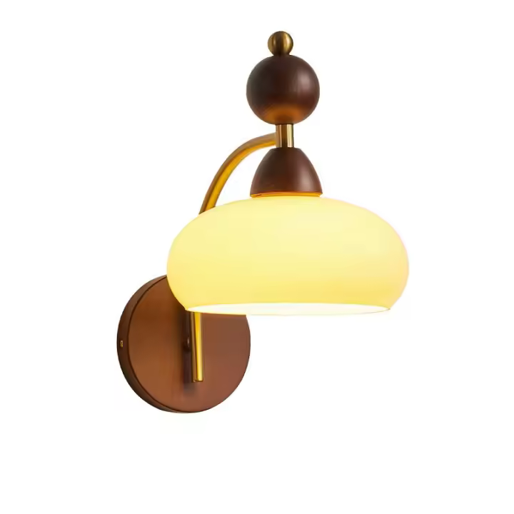 Lámpara de pared retro de madera maciza Lámpara de noche para dormitorio Lámpara de cristal de mediados de siglo Pantalla de aplique de pared rústica para sala de estar, dormitorio, pasillo, estudio - 1