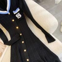 YuooMuoo elegante bordado carta tejido Maxi Otoño Invierno marca moda señora entallado negro suéter vestido batas de oficina - details 6