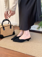 Bolsa de arco de tacón grueso cabeza media zapatillas zapatos de hadas nuevo satén temperamento francés media bandeja zapatos individuales - details 23