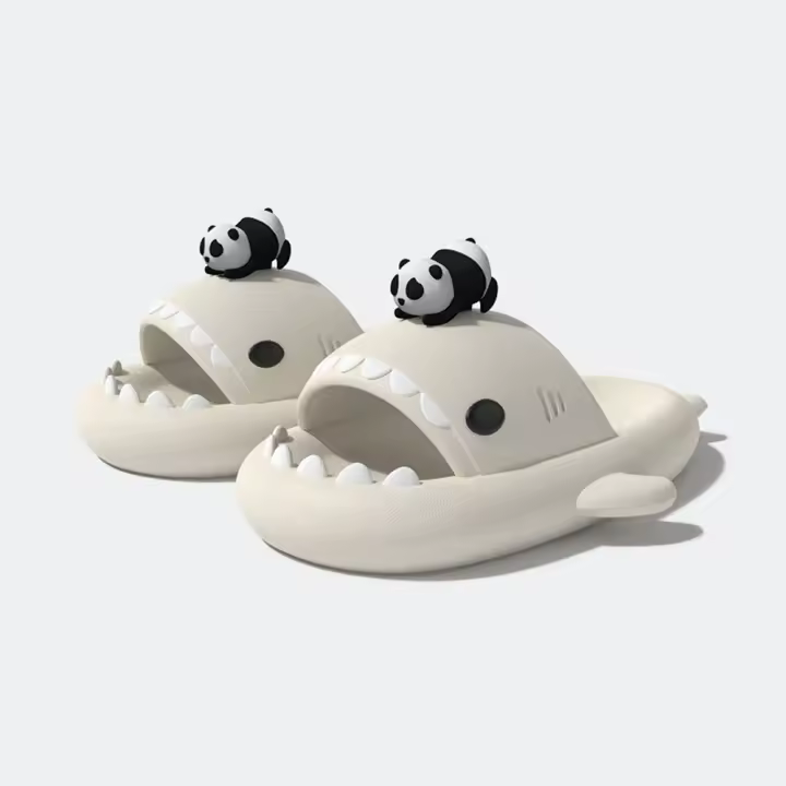 Pantuflas de Nube de Tiburón Panda Blanco Negro Suaves Antideslizantes para Mujeres Hombres - 1