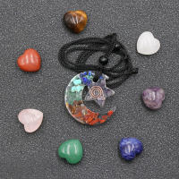 Juego de colgante de cristal Natural de 7 Chakras, Piedra en forma de corazón, grava colorida, energía, resina, luna, estrella, regalos - details 5