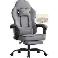 Silla de Oficina de Metal con Respaldar y Soporte Lumbar Asiento Amplio y Lleno de Cojín, Diseño de Malla Gris, GS11gr - details 0