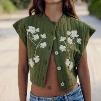 Chaleco corto de algodón para mujer, chaqueta Vintage con cuello redondo y bordado de flores, sin mangas, informal, 2023 - details 4