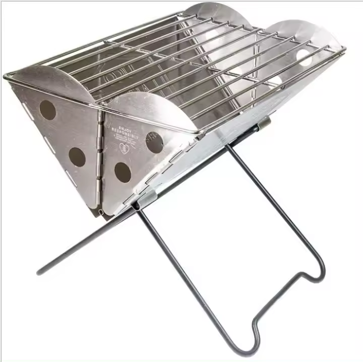 Parrilla y fogata portátiles de acero inoxidable para acampar al aire libre, mochila plana estable. - 1