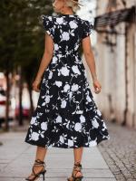 Vestido Bohemio de Manga de Volante para Mujer Ligero, Transpirable, Escote en V, Mangas de Volante, Ideal para Playa o Ciudad - details 7
