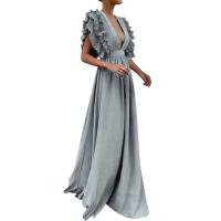 2023 mujeres Chic y elegante con cuello en V largo fiesta señoras moda Sexy blanco negro volantes Maxi vestido vestidos de noche - details 3