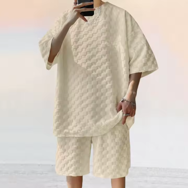 Conjunto Casual de Moda Verano 2025 para Hombres Camiseta con Manga Corta, Pantalones Cortos, Talla Grande - 1