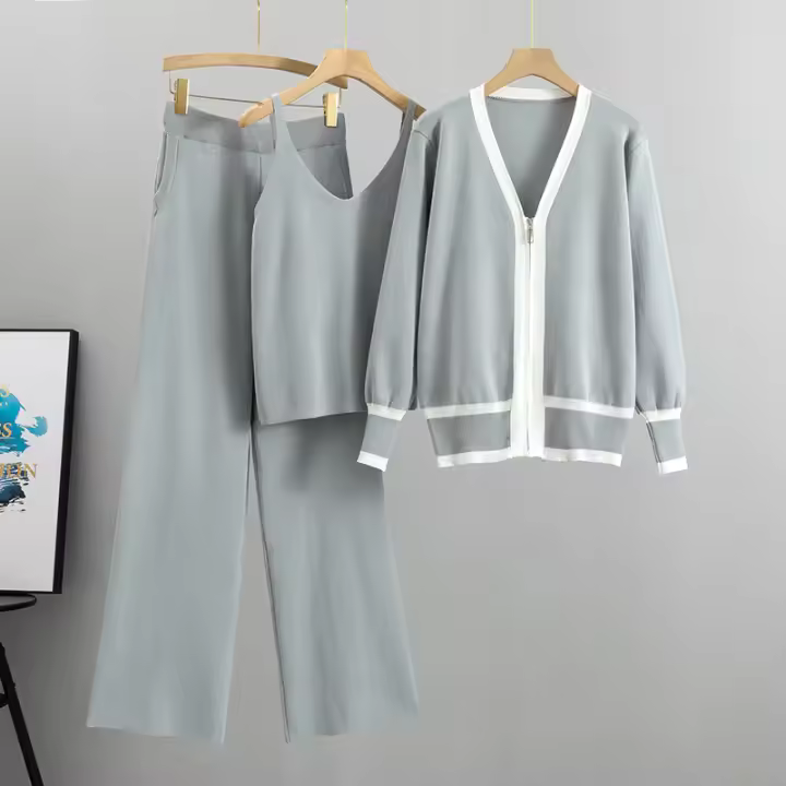 Nuevo Conjunto de Moda para Mujer 2024 Vestido Top de Cremallera Larga, Chaqueta y Pantalones con Cintura Elástica - 1