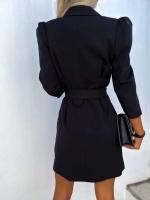 Vestido de chaqueta de traje con cuello estampado de manga larga cómodo y elegante a la moda para mujer con cinturón - details 9