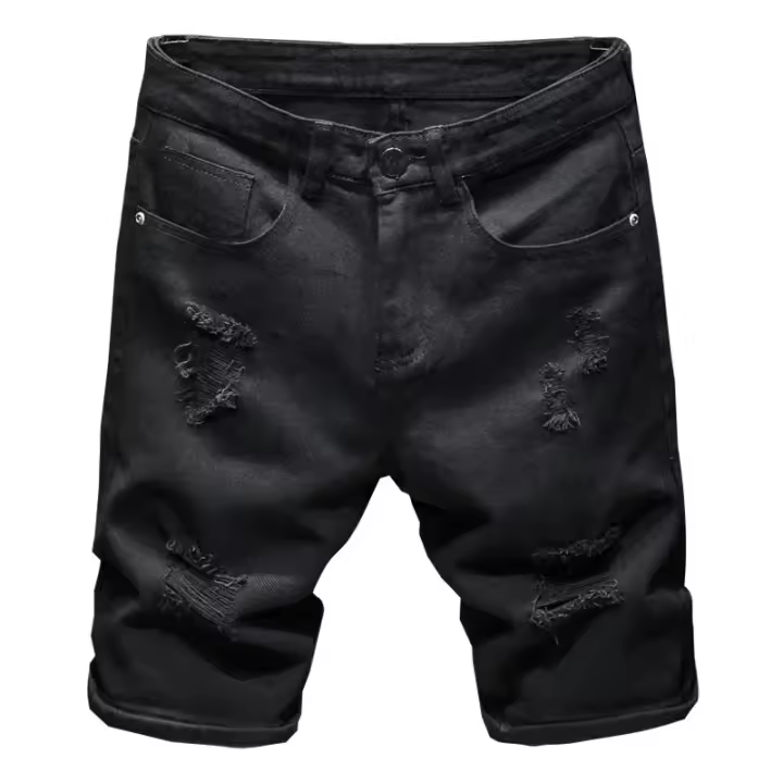 Pantalones Cortos de Denim Blanco para Hombres 2024 Moda Casual con Diseño Rasgado de Rodilla - 1