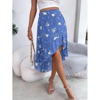 Primavera europea verano americano Casual Floral hoja de loto borde falda asimétrica mediana y larga - details 6