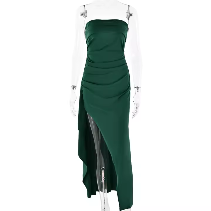 Vestido de falda plisada estampado elegante de moda con cuello en V de manga corta para mujer - 1