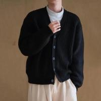 Cárdigan de invierno y otoño para hombre, suéter grueso de un solo pecho con cuello en V y botones, chaqueta de punto, suéter elástico de color sólido - details 9