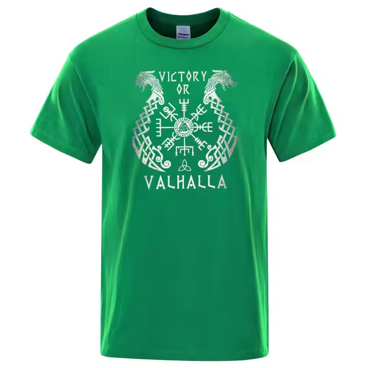 Camiseta con estampado de leyenda vikinga para hombre, ropa de algodón, manga corta, estilo Retro, Valhalla Odin, camisa clásica de verano, 2022 - 1
