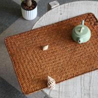 Tapete de lugar de algas marinas naturales, manteles individuales rectangulares de ratán tejidos a mano, tapete para taza de té de paja, agarradera, accesorios de vajilla de cocina - details 9