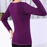 Ropa de terciopelo de una capa para mujer, top básico de manga larga con cuello redondo, color sólido, invierno - details 5