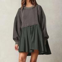 Sudadera informal de otoño con bloques de Color para mujer, Vestido corto holgado de manga larga con cuello redondo, Jersey plisado a la moda, Tops, Vestidos - details 4