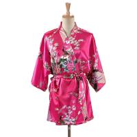 Kimono japonés con estampado de pavo real para mujer, ropa de dormir de estilo corto de satén de seda, camisón de casa, bata de baño, disfraz - details 12