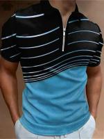Polo de verano con cremallera para hombre, camiseta de manga corta con cuello con patrón de rayas, camisa de golf holgada informal, camisa Haruku - details 3