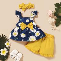Conjunto de tesoro femenino, nuevo top estampado sin mangas para niños de verano + conjunto de diadema con pantalón corto de encaje de color sólido - details 14