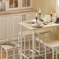 Juego de Mesa y Taburetes para Comedor Conjunto de Mesa Alta de Bar y 4 Taburetes Industrial Blanco y Natural OGT11-WN ES - details 4