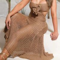 Vestido Halter de Punto para Mujer Ajustado, con Cortes en Tira, Sin Mangas, Transparente, Flor 3D - details 4