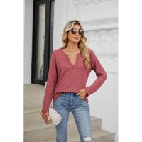 Camiseta de mujer primavera otoño cuello en V color sólido top suelto mujeres 90s coreano reseñas mucha ropa - details 7