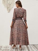 Novedad de verano, vestido bohemio de viaje para vacaciones y playa con cuello en V y mangas tres cuartos con mangas acampanadas y lazo en la cintura - details 6