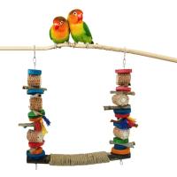 Jaula de madera colorida para loros, juguete resistente a las mordeduras, juguetes para masticar pájaros, cuerda resistente al desgaste, columpio para pájaros, suministros para mascotas - details 0